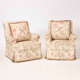 Pair Upholstered Club Chairs