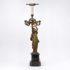 French Neoclassical Style Gilt-Metal Figural Candelabra as a Lamp