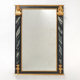 Egyptian Revival Gillt and Painted Wood Wall Mirror