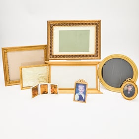 Group of Seven Gilt-Metal Picture Frames Together with a Tiffany & Co. Sterling Silver Trifold Small