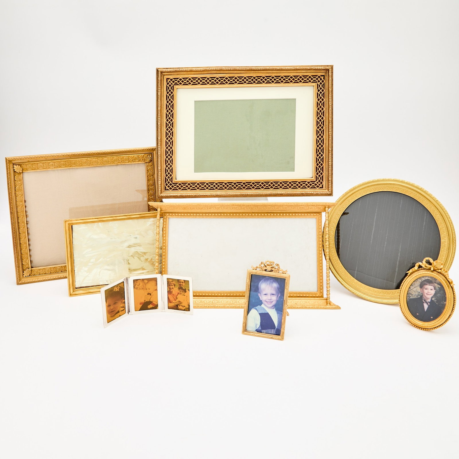 Group of Seven Gilt-Metal Picture Frames Together with a Tiffany & Co. Sterling Silver Trifold Small (1 of 5)