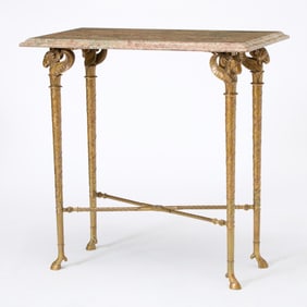 Marble Top Ram's Head Bronze Side Table
