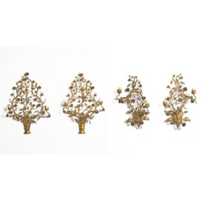 Two Pairs of Italian Gilt Wrought Iron Sconces