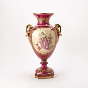 Vienna Porcelain Gilt and Hand-Painted Porcelain Two-Handled Urn