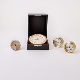 Group of Five Metal Desk Clocks