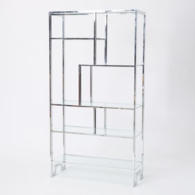 Chromed Metal and Glass Etagere