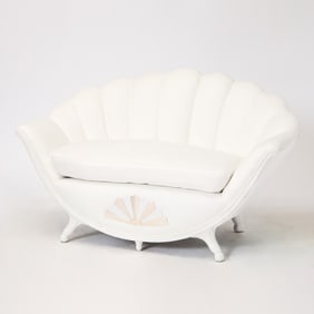 Art Deco Style White-Painted and Upholstered Settee