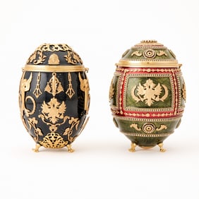 Two Vivian Alexander Fabergé Style Enameled and 'Jeweled' Eggs