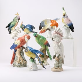 Group of Seven Porcelain Models of Exotic Birds