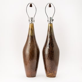Pair of Drip Glazed Earthenware Table Lamps