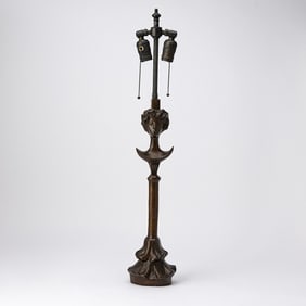 Patinated Bronze "Tete de Femme" Style Lamp