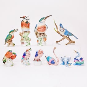 Group of Herend Porcelain Bird Figures