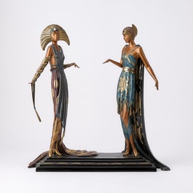Art Deco Style Gilt and Cold-Painted Bronze Figural Group of Three Women Entitled "Two Vamps"