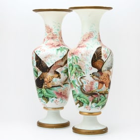 Pair of French Hand-Painted Glass Vases