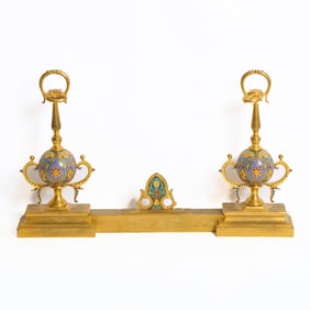 Ferdinand Barbedienne Champlevé Enameled Bronze Three-Piece Fireplace Fender
