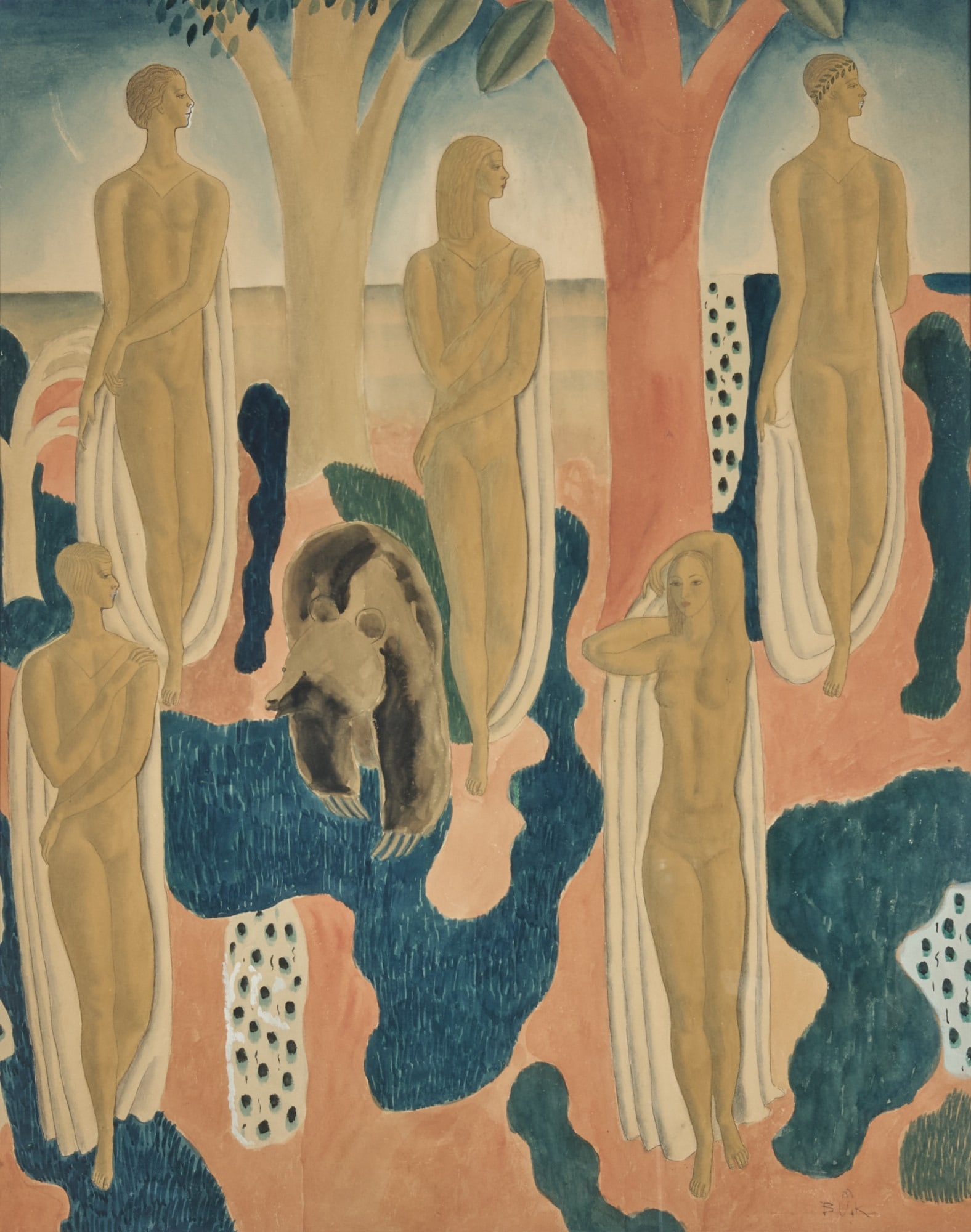 Eduard Buk Ulreich: American, 1889-1962Untitled, circa 1930Signed BUK (lr)Watercolor on paper23 1/2 x 18 1/4 inches (59.7 x 46.4cm)Provenance:Louis K. Meisel Gallery, New York