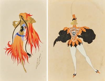 Erté (Romain de Tirtoff): Russian/French, 1892-1990, Première Danseuse Bohémienne and Le Page: Two Each signed Erté (lr); both stamped Composition originale and inscribed as titled on the reverse; Le Page