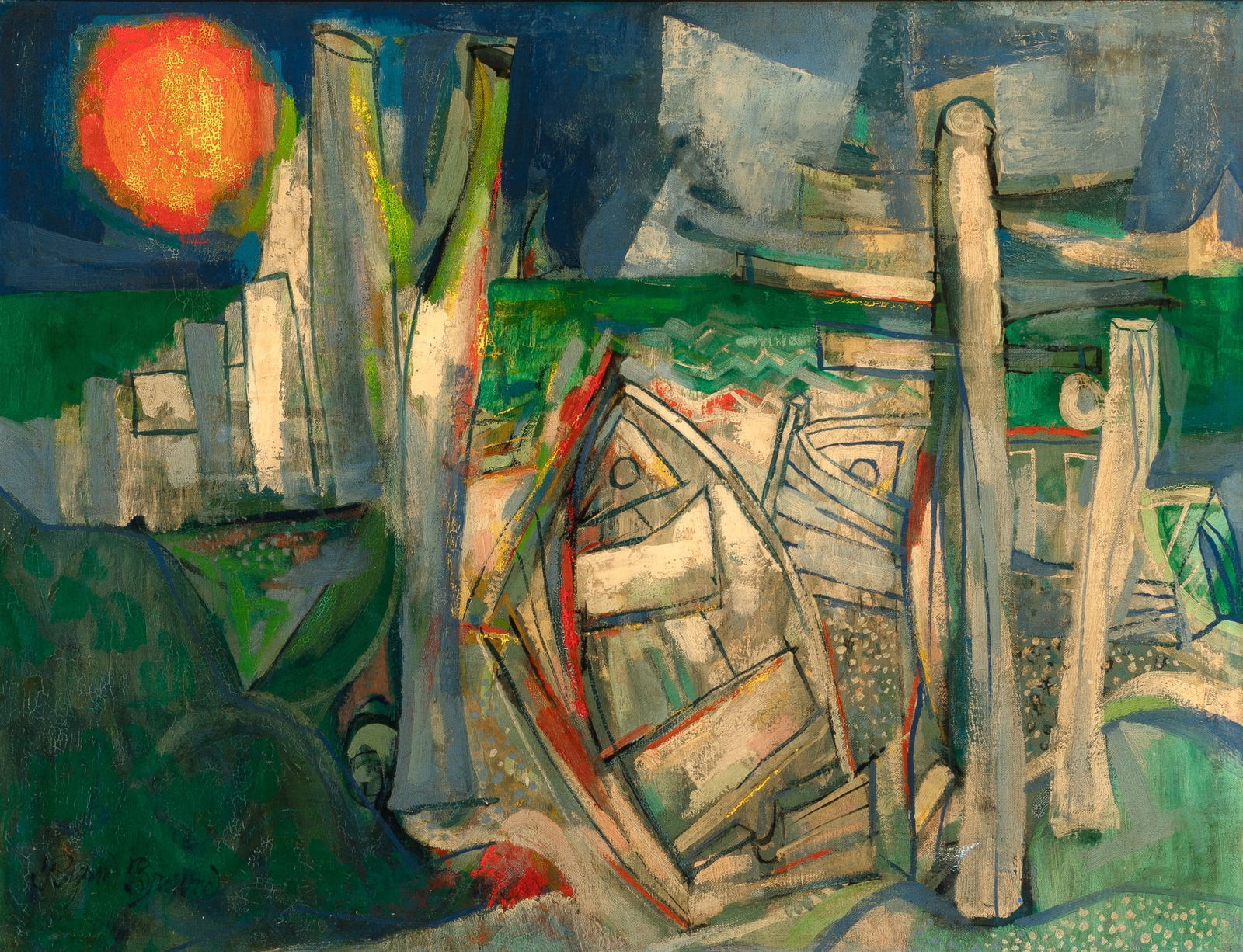 Byron Browne: American, 1907-1961Provincetown Beach, 1953Signed Byron Browne (ll); signed and dated Byron Browne 1953 and inscribed as titled on the reverseOil on canvas20 x 26 inches (50.8 x 66 cm)