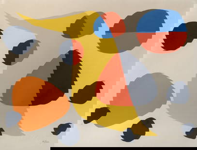 Alexander Calder (1898-1976): UNTITLEDColor lithograph, circa 1964, on Arches paper, signed in red pencil and numbered 14/100 in pencil, printed by Mourlot, Paris, published by Spanish Refugee Aid, New York, with full margins, fra