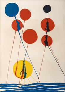 Alexander Calder (1898-1976): BALLOONSColor lithograph, 1974, on wove paper, signed and inscribed EA in pencil, co-published by George J. Goodstadt, Inc. and Nicanaguan Relief (and with their blindstamp), the full sheet, framed.Sh