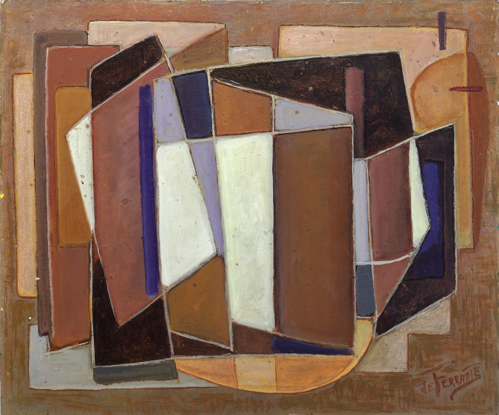 Mario De Ferrante: Italian, 1898-1992Untitled (Abstraction)Signed De Ferrante (lr)Oil on Masonite20 x 23 7/8 inches (50.8 x 60.6 cm)Unframed