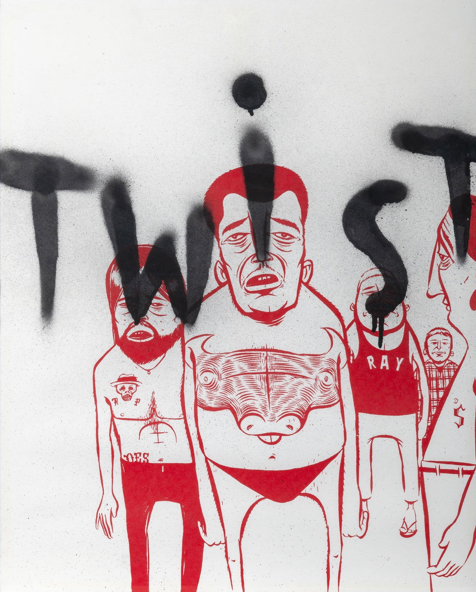 Barry McGee: American, b. 1966Untitled (Scribble & Scripture)Spray enamel and screenprint on paper 20 x 16 inches (50.8 x 40.6 cm) (Framed 20 1/4 x 16 1/4 inches)