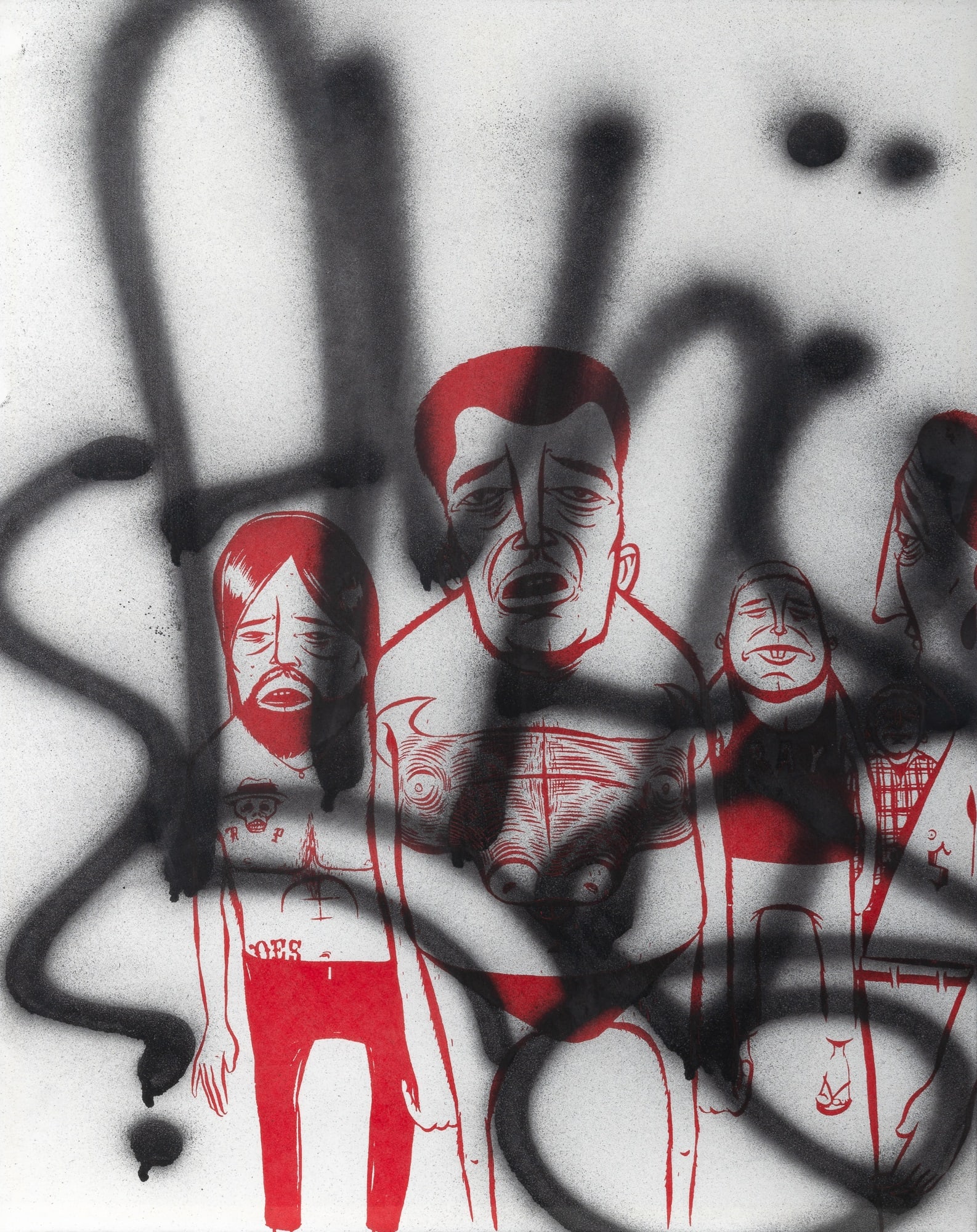 Barry McGee: American, b. 1966Untitled (Scribble & Scripture)Spray enamel and screenprint on paper 20 x 16 inches (50.8 x 40.6 cm) (Framed 20 1/4 x 16 1/4 inches)