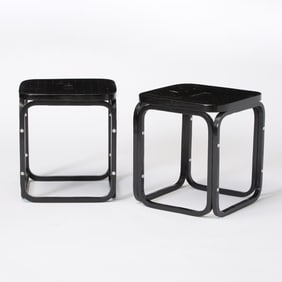 Pair of Otto Wagner Black Painted Bentwood Stools