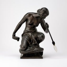 Swedish Art Nouveau Patinated Bronze Figure of a Female Glass Blower