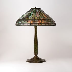 Tiffany Studios Bronze and Leaded Glass 'Feather’ Table Lamp