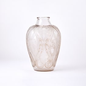R. Lalique Molded Glass 'Lezards et Bluets' Vase