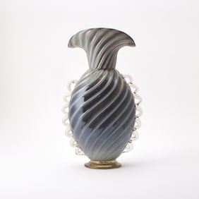 Favio Poli Murano Blown Glass 'Grigio Oro' Footed Vase