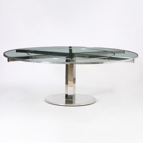 Nickel-Plated Steel and Glass Circular Extension Dining Table