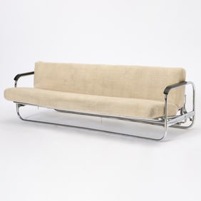 Alvar Aalto Chromed Steel, Lacquered Wood and Upholstered Model No. 63 Convertible Sofa