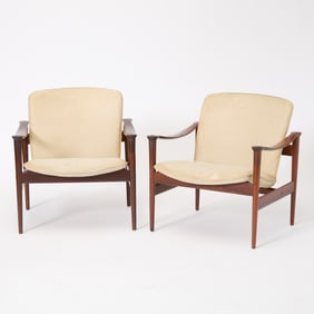 Pair of Frederik Kayser Upholstered Rosewood Armchairs
