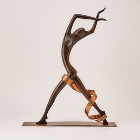 Werkstätte Hagenauer Wood and Copper Figure of a Nude Ribbon Dancer
