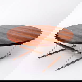 Jens Quistgaard Rosewood and Chromed Steel “Stokke” Coffee Table: 1960s Height 18 inches, diameter 41 inches.