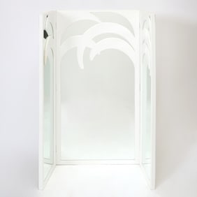 Vivai Del Sud Parma Series White-Painted Faux Bamboo Three Panel Mirrored Palm Tree Floor Screen