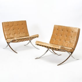 Pair of Mies van der Rohe for Knoll International Leather and Steel “Barcelona” Chairs