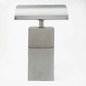 Pair of Karl Springer Chromed Metal 'Sculpture' Desk Lamps