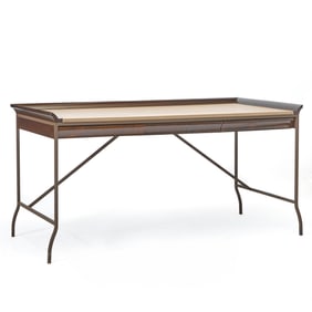 Philippe Hurel Leather, Walnut Stained and Textured Powder Coated Metal "Lucca II" Desk