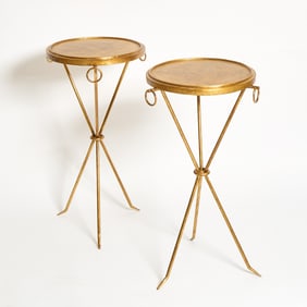 Pair of Jean Michel Frank Style Gilt Iron Occasional Tables
