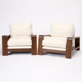 Pair of Custom Jean Royère Style Upholstered Lounge Chairs
