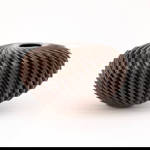 William Hunter Turned Wood 'Retusa Rhythms' Vessel: 2005Of compressed form, with a spiral ribbed body, signed Wm. Hunter, titled, and numbered 1531. Height 4 inches, diameter 6 1/2 inches.