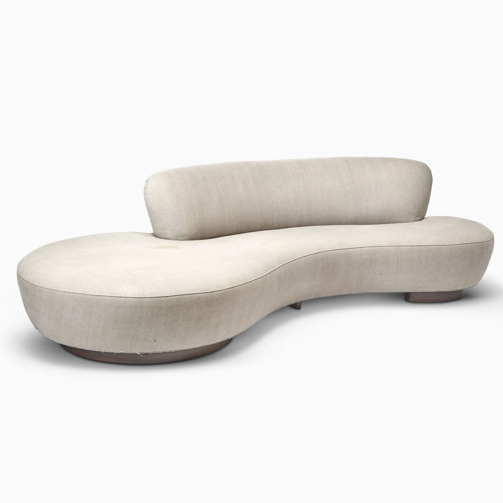 Vladimir Kagan Upholstered "Hampton" Sofa: Height of back 30 inches, height of seat 16 inches, length 9 feet, depth 49 1/2 inches.