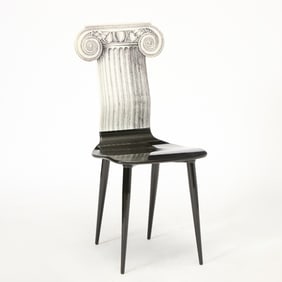 Piero Fornasetti Printed and Painted Wood “Capitello Iconico” Side Chair