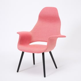 Charles Eames & Eero Saarinen for Vitra Dark Stained Wood and Upholstered Highback Armchair