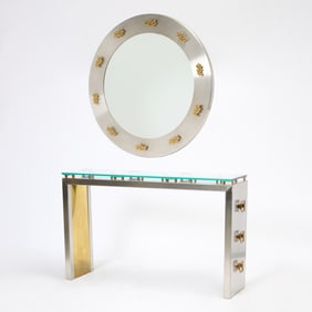 Sandro Petti for L'Angelo MetallArte Steel, Brass and Glass Console and Mirror