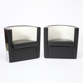 Pair of El Lissitzky Style Sheet Metal and Upholstered Chairs