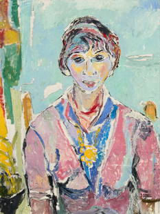 Jehudith Sobel: Polish, 1924-2012Portrait of a Lady in Pink and BlueSigned J. SOBEL (lr)Oil on canvas29 x 21 3/4 inches (73.7 x 55.2 cm)Unframed